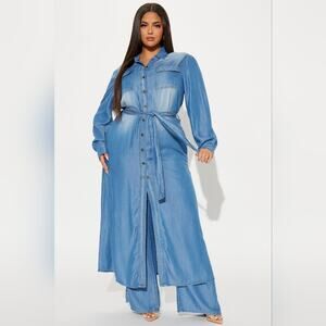 Fashion Nova Blue Bishop Sleeve Shirt Dress
